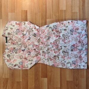 Pretty pink floral v-neck mini dress with zippered pockets by Ark & Co